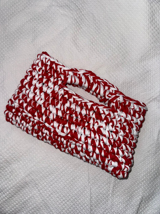 Hand Made Crocheted Bag - Red & White